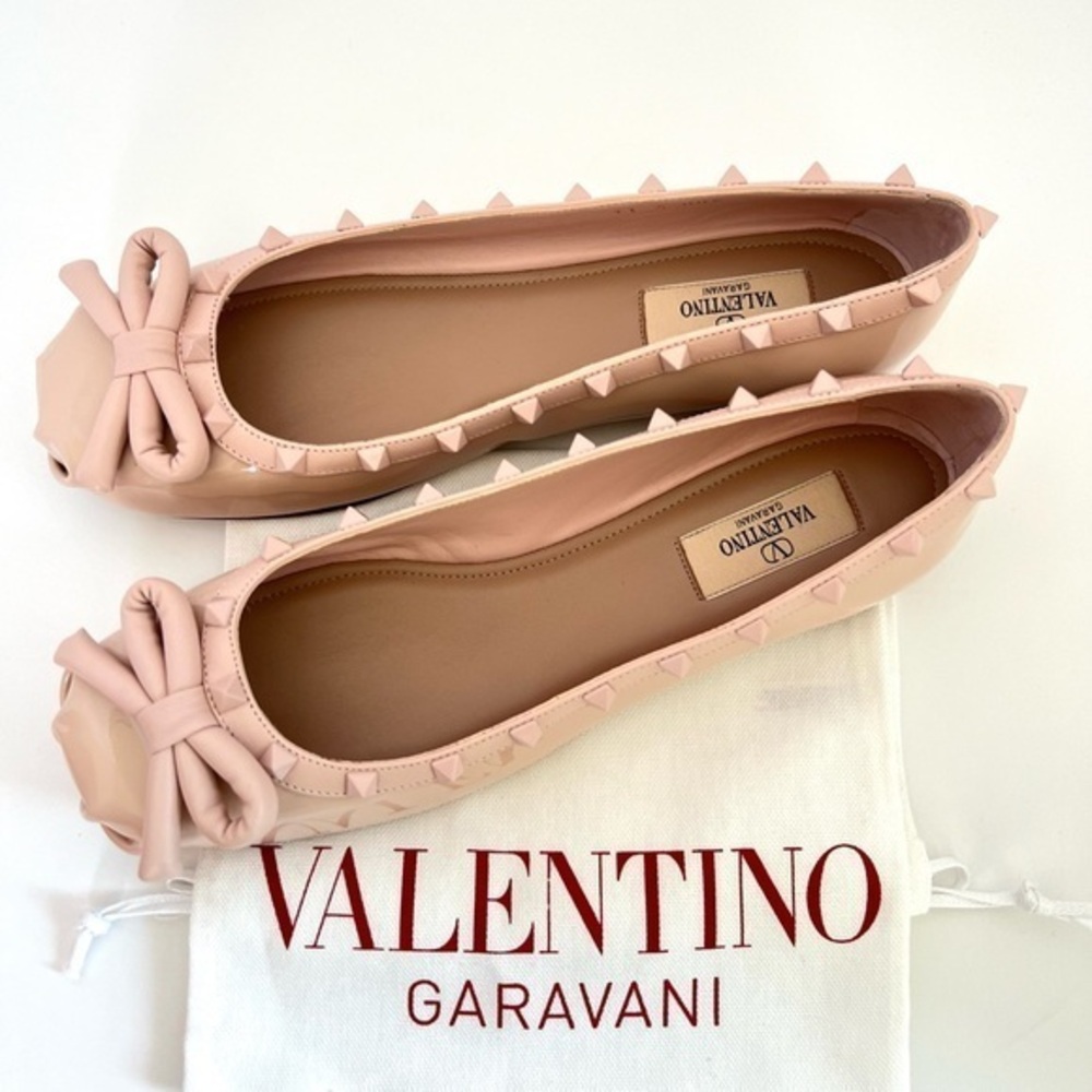 Valentino Garavani Pink Round Toe Bow Rockstud Ballet Flats Size 39